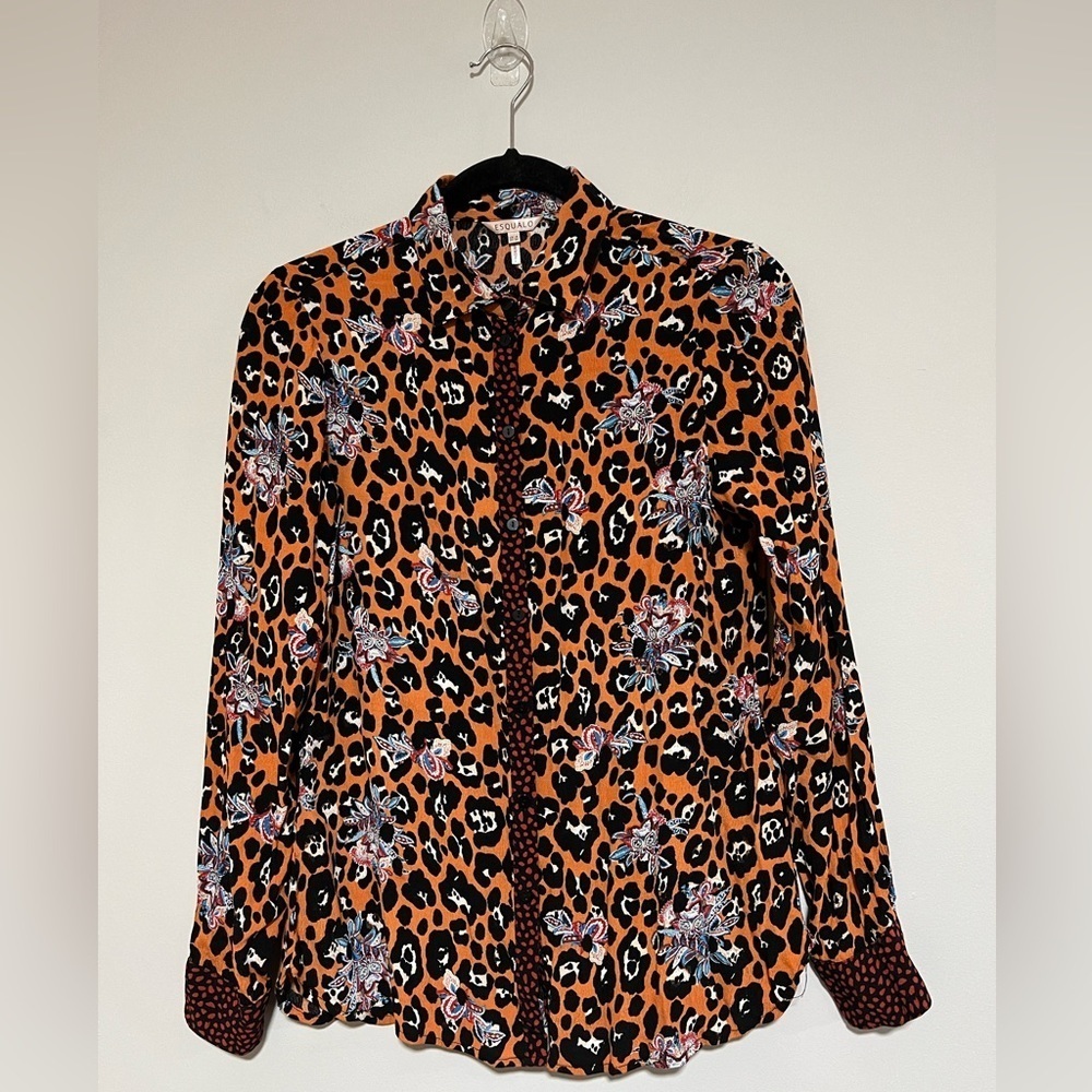 Esqualo Artsy Multicolor Abstract Animal Print Button Down Top Size 4